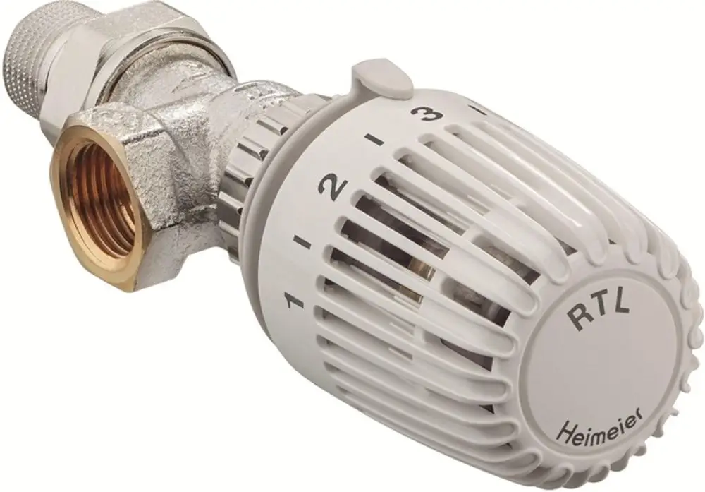 Temperaturbegrenzer in axialer Form mit Außengewinde. Teil der Produktlinie von IMI Hydronic Engineering zur Regelung der Rücklauftemperatur in Heizungsanlagen.